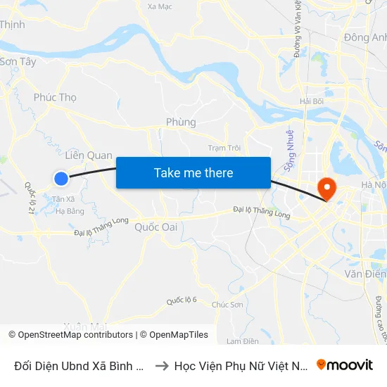 Đối Diện Ubnd Xã Bình Yên to Học Viện Phụ Nữ Việt Nam map