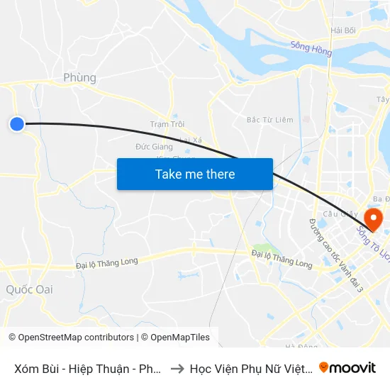 Xóm Bùi - Hiệp Thuận - Phúc Thọ to Học Viện Phụ Nữ Việt Nam map