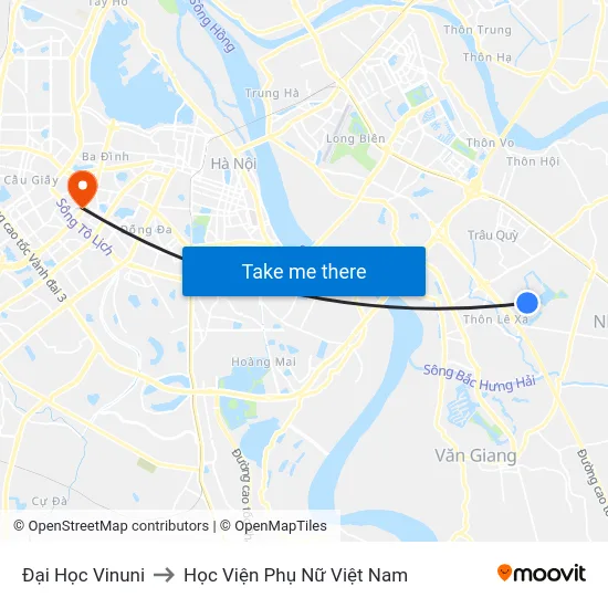 Đại Học Vinuni to Học Viện Phụ Nữ Việt Nam map