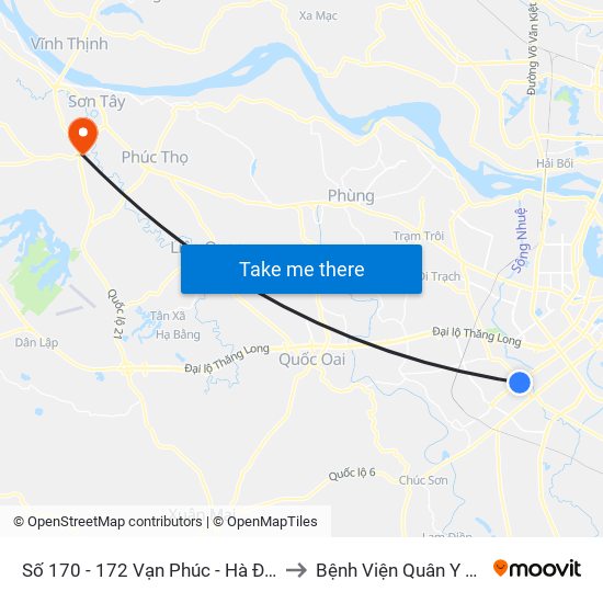 Số 170 - 172 Vạn Phúc - Hà Đông to Bệnh Viện Quân Y 105 map