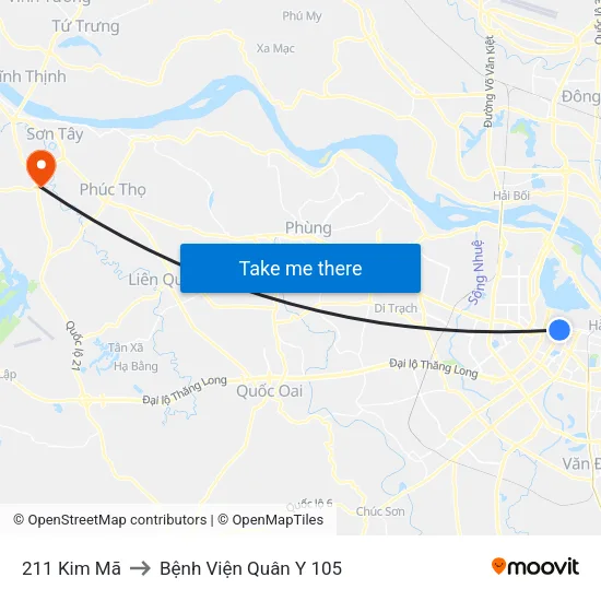 211 Kim Mã to Bệnh Viện Quân Y 105 map