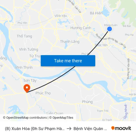 (B) Xuân Hòa (Đh Sư Phạm Hà Nội 2) to Bệnh Viện Quân Y 105 map