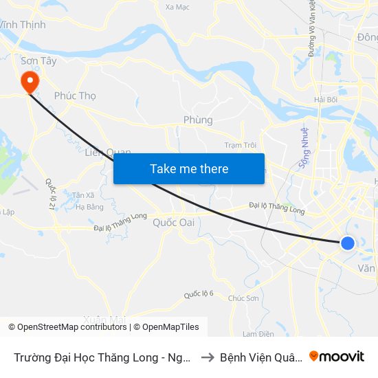 Trường Đại Học Thăng Long - Nghiêm Xuân Yêm to Bệnh Viện Quân Y 105 map