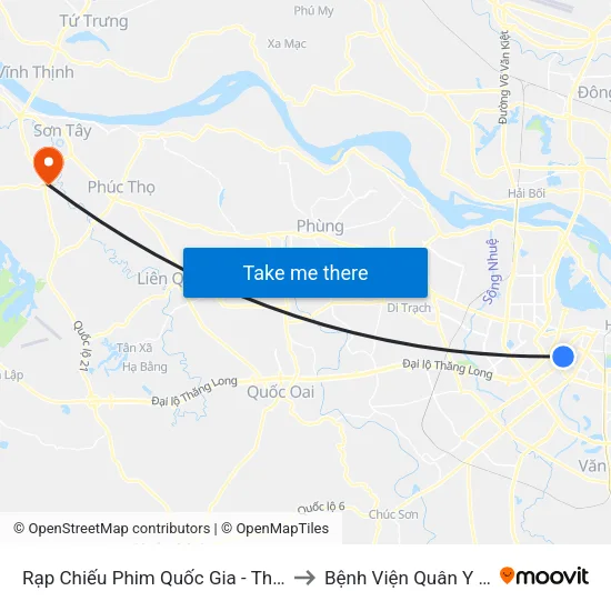 Rạp Chiếu Phim Quốc Gia - Thái Hà to Bệnh Viện Quân Y 105 map