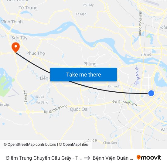 Điểm Trung Chuyển Cầu Giấy - Thủ Lệ 02 to Bệnh Viện Quân Y 105 map