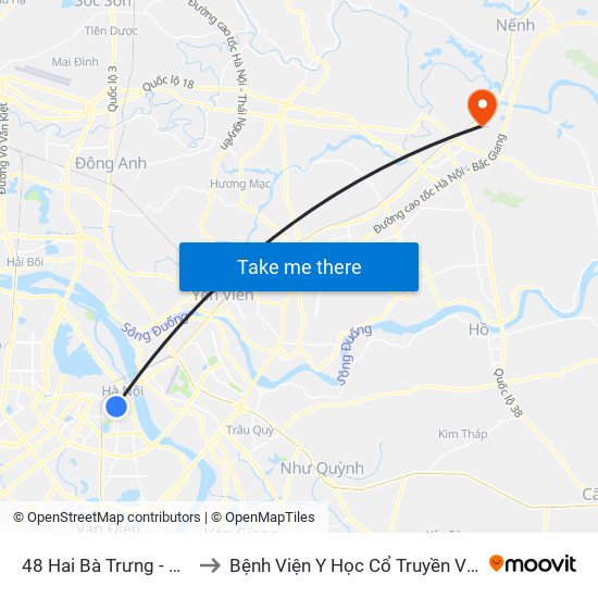 48 Hai Bà Trưng - Viện Kiểm Nghiệm Thuốc Trung Ương to Bệnh Viện Y Học Cổ Truyền Và Phục Hồi Chức Năng - Bệnh Viện Phổi Tỉnh Bắc Ninh map