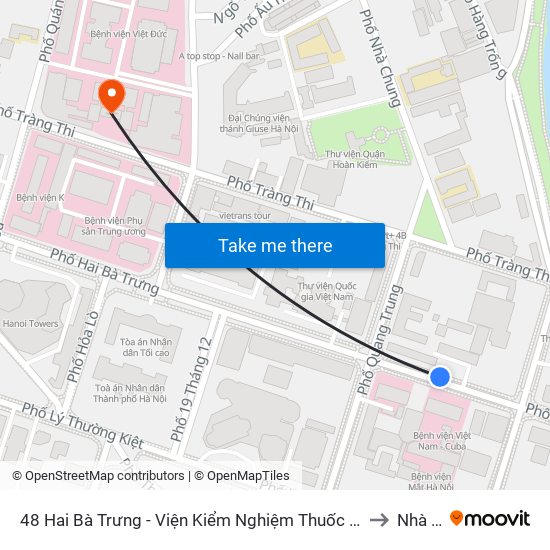 48 Hai Bà Trưng - Viện Kiểm Nghiệm Thuốc Trung Ương to Nhà A2 map