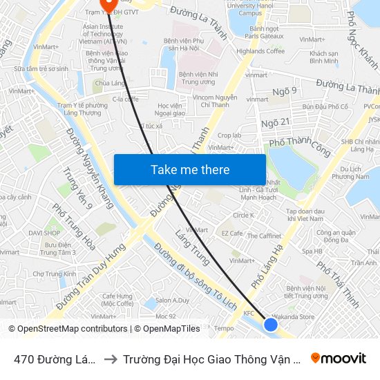 470 Đường Láng to Trường Đại Học Giao Thông Vận Tải map