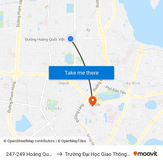 247-249 Hoàng Quốc Việt to Trường Đại Học Giao Thông Vận Tải map