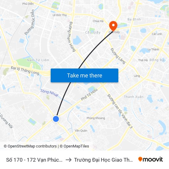 Số 170 - 172 Vạn Phúc - Hà Đông to Trường Đại Học Giao Thông Vận Tải map