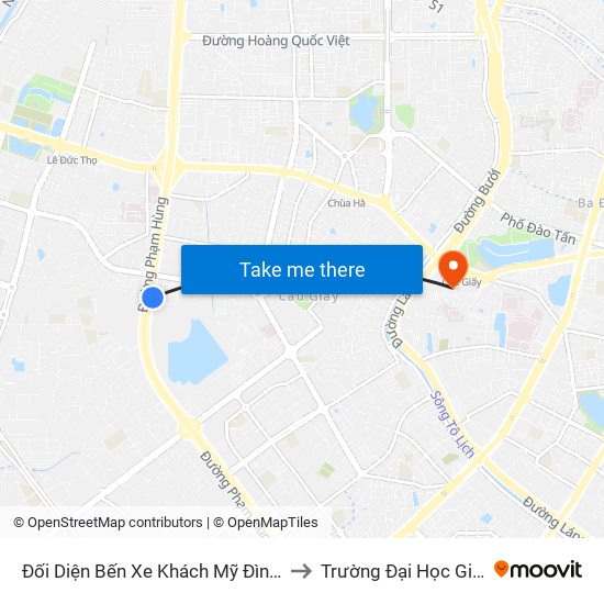 Đối Diện Bến Xe Khách Mỹ Đình - Phạm Hùng (Cột Trước) to Trường Đại Học Giao Thông Vận Tải map