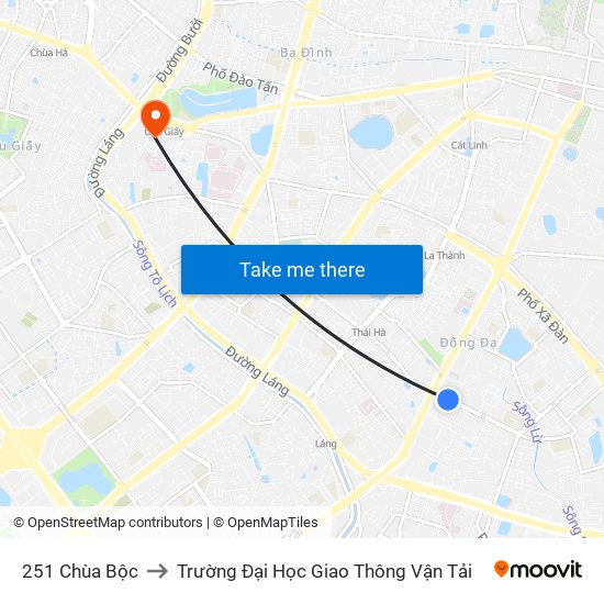 251 Chùa Bộc to Trường Đại Học Giao Thông Vận Tải map