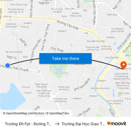 Trường Đh Fpt - Đường Tôn Thất Thuyết to Trường Đại Học Giao Thông Vận Tải map