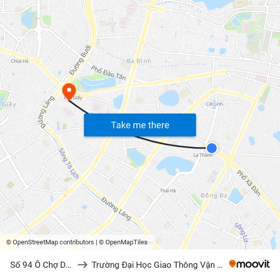 Số 94 Ô Chợ Dừa to Trường Đại Học Giao Thông Vận Tải map