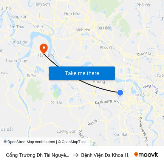 Cổng Trường Đh Tài Nguyên Môi Trường to Bệnh Viện Đa Khoa Huyện Ba Vì map