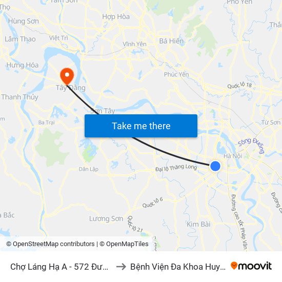 Chợ Láng Hạ A - 572 Đường Láng to Bệnh Viện Đa Khoa Huyện Ba Vì map