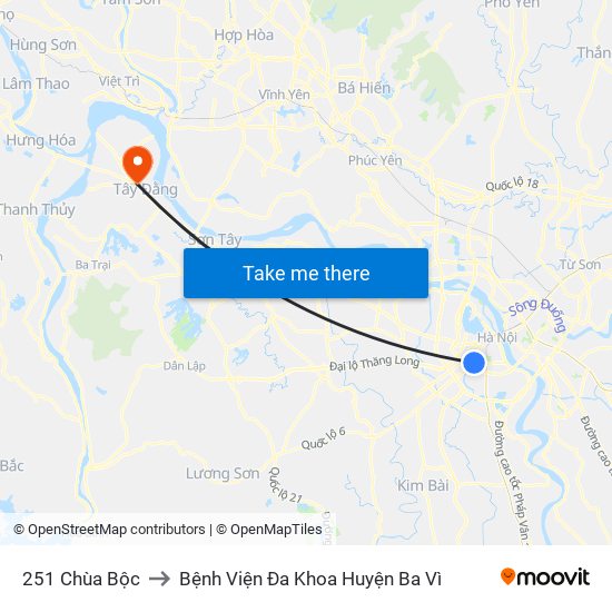 251 Chùa Bộc to Bệnh Viện Đa Khoa Huyện Ba Vì map