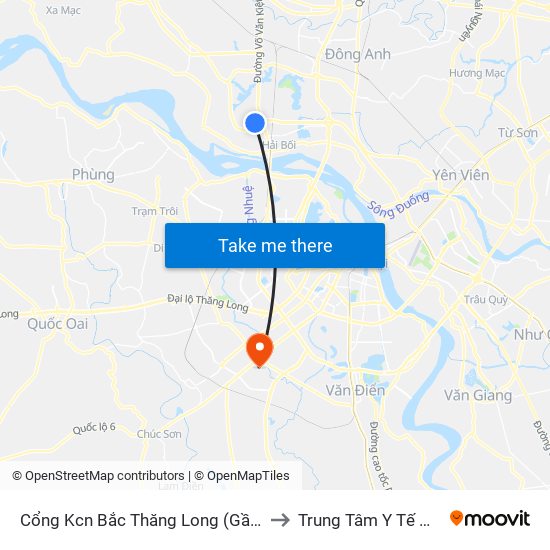 Cổng Kcn Bắc Thăng Long (Gần Cầu Vượt Bộ Hành) to Trung Tâm Y Tế Quận Hà Đông map