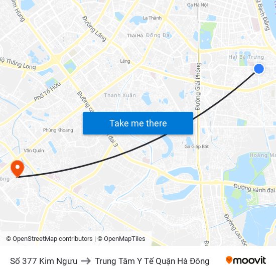 Số 377 Kim Ngưu to Trung Tâm Y Tế Quận Hà Đông map