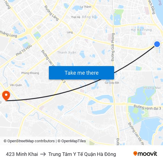 423 Minh Khai to Trung Tâm Y Tế Quận Hà Đông map