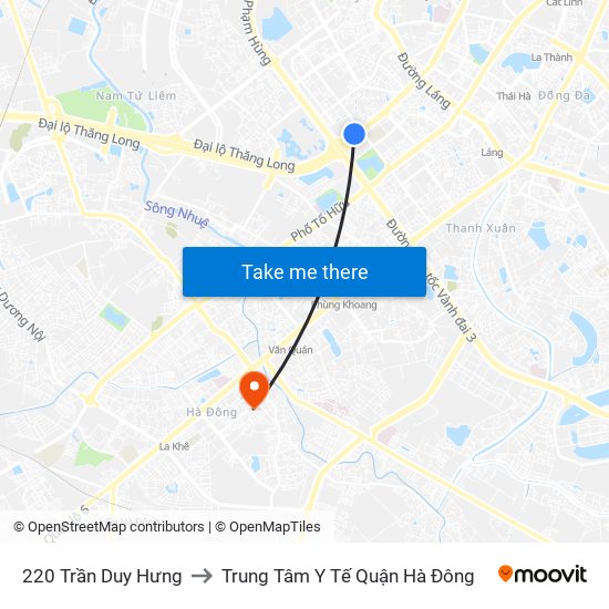 220 Trần Duy Hưng to Trung Tâm Y Tế Quận Hà Đông map