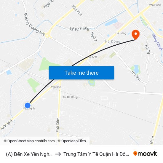 (A) Bến Xe Yên Nghĩa to Trung Tâm Y Tế Quận Hà Đông map