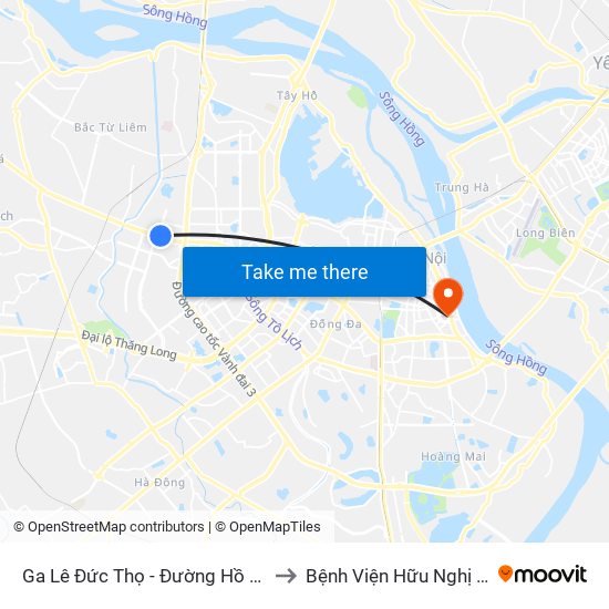 Ga Lê Đức Thọ - Đường Hồ Tùng Mậu to Bệnh Viện Hữu Nghị Việt-Xô map