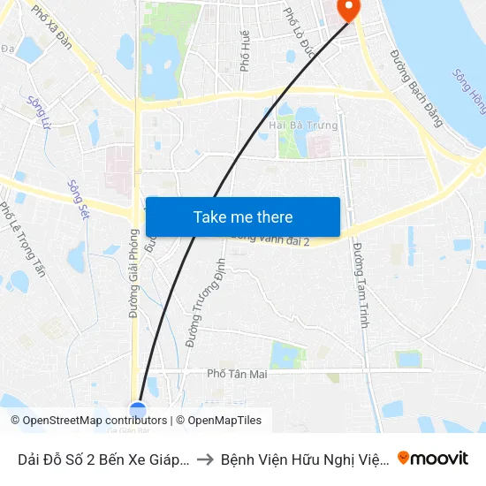 Dải Đỗ Số 2 Bến Xe Giáp Bát to Bệnh Viện Hữu Nghị Việt-Xô map