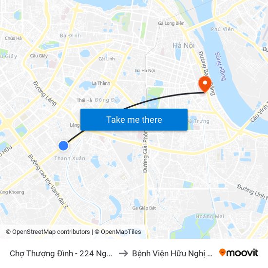 Chợ Thượng Đình - 224 Nguyễn Trãi to Bệnh Viện Hữu Nghị Việt-Xô map