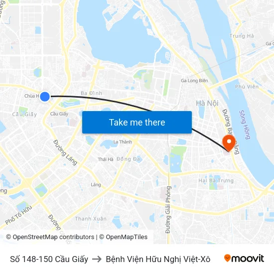 Số 148-150 Cầu Giấy to Bệnh Viện Hữu Nghị Việt-Xô map