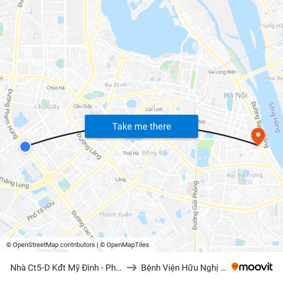 Nhà Ct5-D Kđt Mỹ Đình - Phạm Hùng to Bệnh Viện Hữu Nghị Việt-Xô map