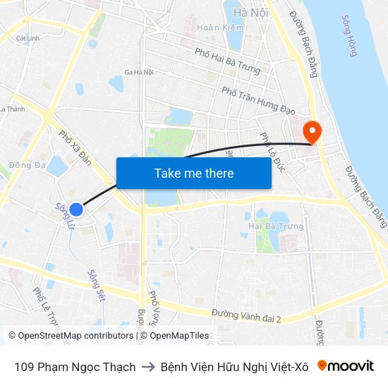 109 Phạm Ngọc Thạch to Bệnh Viện Hữu Nghị Việt-Xô map