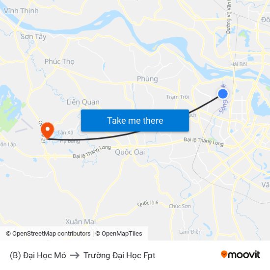 (B) Đại Học Mỏ to Trường Đại Học Fpt map