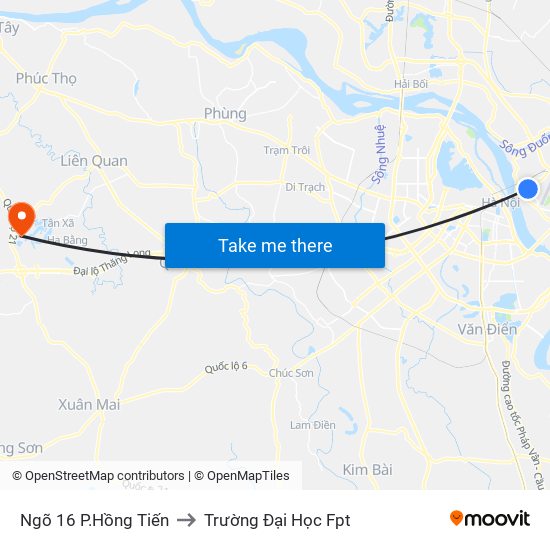 Ngõ 16 P.Hồng Tiến to Trường Đại Học Fpt map