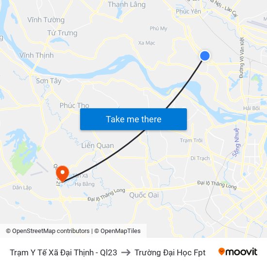 Trạm Y Tế Xã Đại Thịnh - Ql23 to Trường Đại Học Fpt map