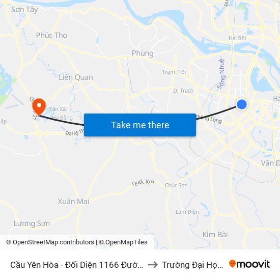 Cầu Yên Hòa - Đối Diện 1166 Đường Láng to Trường Đại Học Fpt map