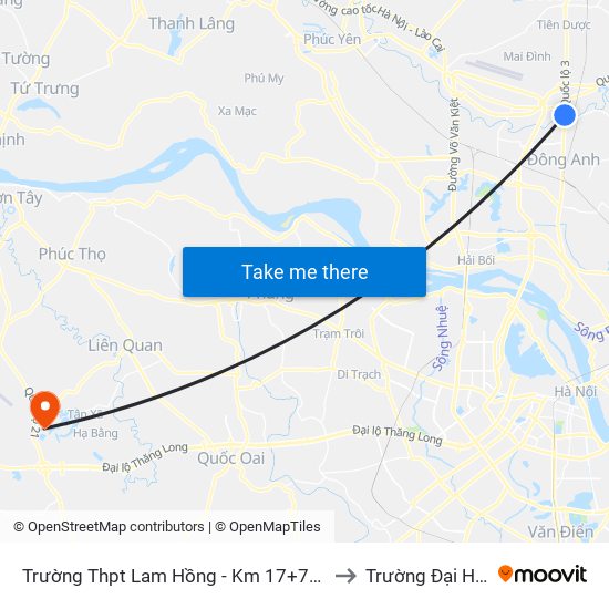 Trường Thpt Lam Hồng - Km 17+750 Quốc Lộ 3 to Trường Đại Học Fpt map