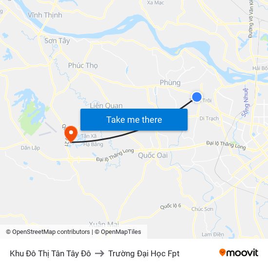 Khu Đô Thị Tân Tây Đô to Trường Đại Học Fpt map