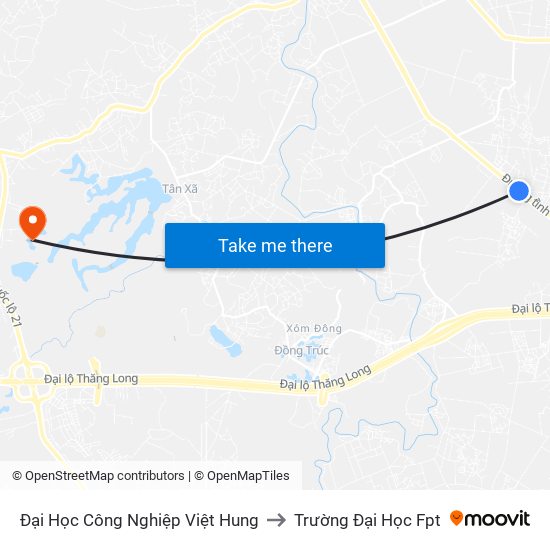 Đại Học Công Nghiệp Việt Hung to Trường Đại Học Fpt map