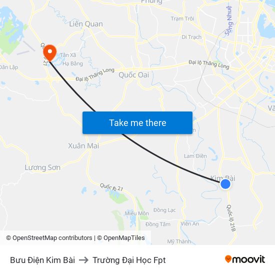 Bưu Điện Kim Bài to Trường Đại Học Fpt map