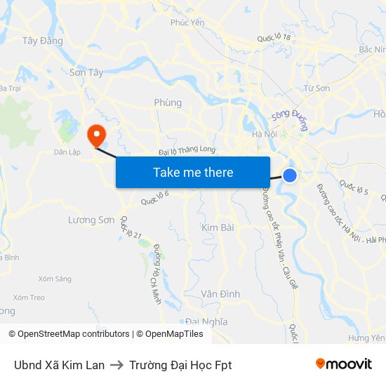 Ubnd Xã Kim Lan to Trường Đại Học Fpt map