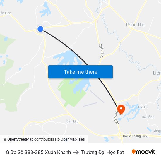 Giữa Số 383-385 Xuân Khanh to Trường Đại Học Fpt map