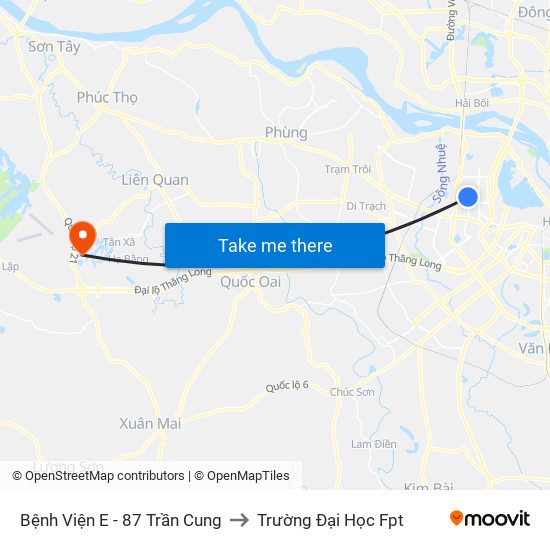 Bệnh Viện E - 87 Trần Cung to Trường Đại Học Fpt map