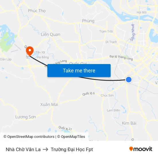 Nhà Chờ Văn La to Trường Đại Học Fpt map