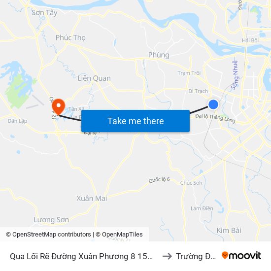 Qua Lối Rẽ Đường Xuân Phương 8 15m (Đường Nội Bộ Kđt Vân Canh) to Trường Đại Học Fpt map