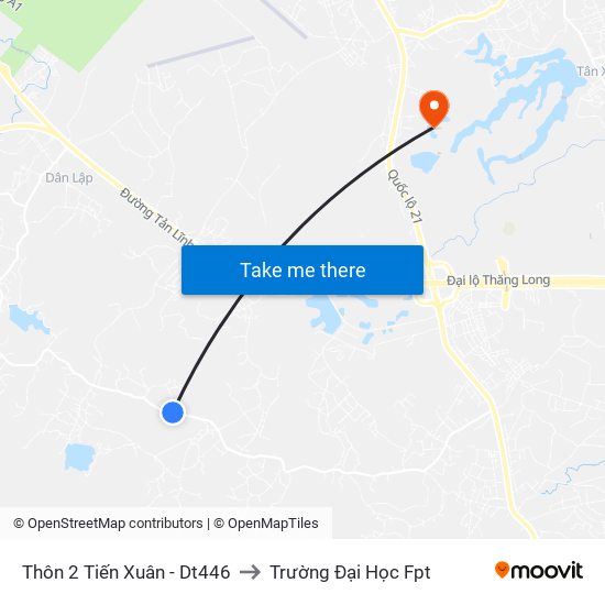 Thôn 2 Tiến Xuân - Dt446 to Trường Đại Học Fpt map