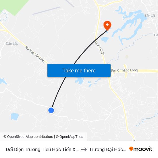 Đối Diện Trường Tiểu Học Tiến Xuân A to Trường Đại Học Fpt map