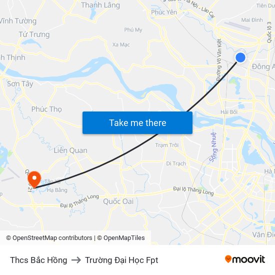 Thcs Bắc Hồng to Trường Đại Học Fpt map