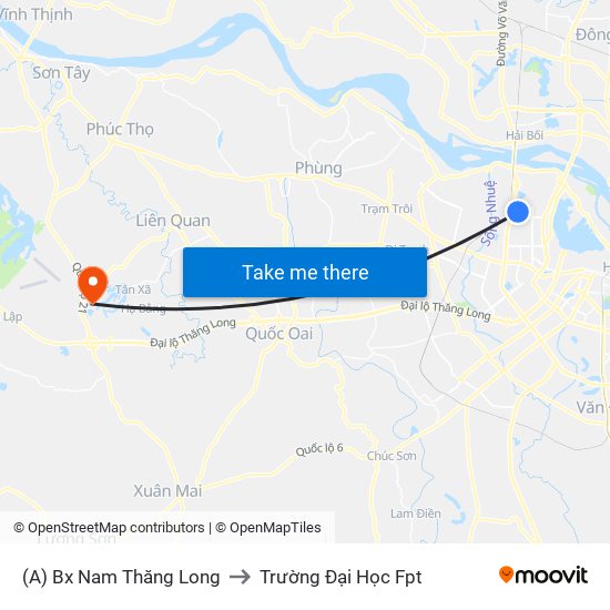 (A) Bx Nam Thăng Long to Trường Đại Học Fpt map