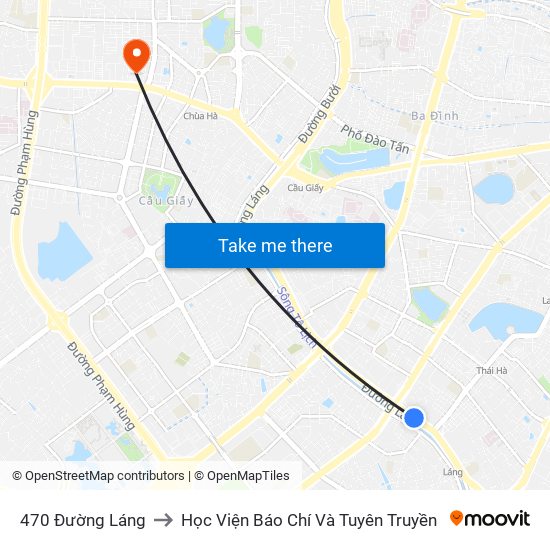 470 Đường Láng to Học Viện Báo Chí Và Tuyên Truyền map